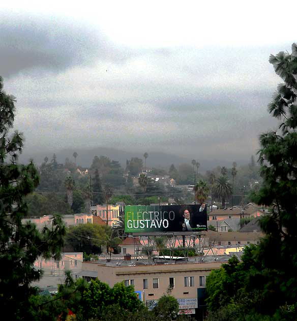 Billboard for the Los Angeles Philharmonic in the Hollywood fog