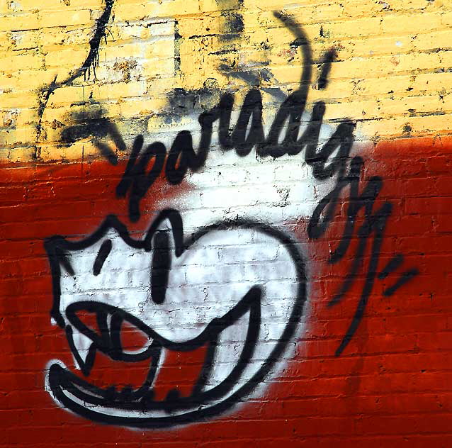 Graffiti on brick wall, Western Avenue, near Second Street 