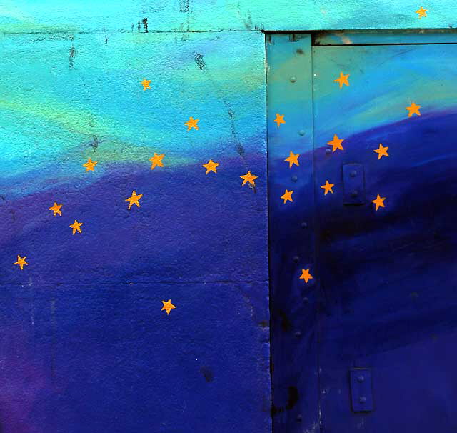 Detail of the 1991 mural by Annie Sperling, A Mural Dedicated to Peace ("Silver Lake Mi Amor") on the southwest corner of Sunset and Hyperion, Sunset Junction (Silverlake)