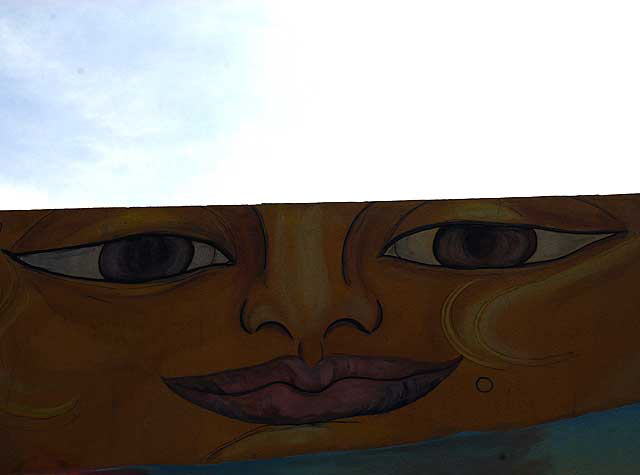 Detail of the 1991 mural by Annie Sperling, A Mural Dedicated to Peace ("Silver Lake Mi Amor") on the southwest corner of Sunset and Hyperion, Sunset Junction (Silverlake)