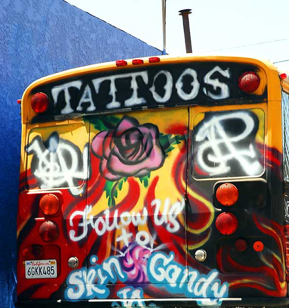 Tattoo Bus parked at Cattaraugus and Venice Boulevard