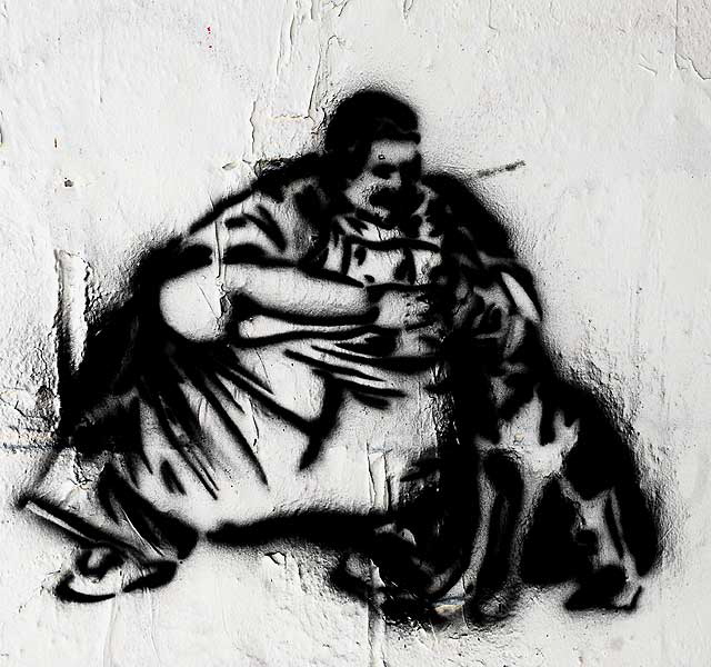 Sumo wrestler and his faithful dog - stencil on Melrose Avenue, Monday, August 2, 2010