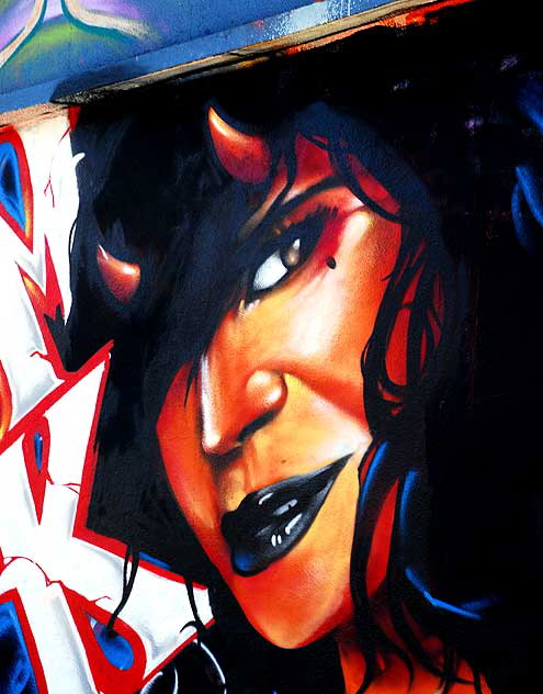 Latina with Blue Lips - detail of mural on bookstore wall, Sunset Junction, Silverlake, Los Angeles