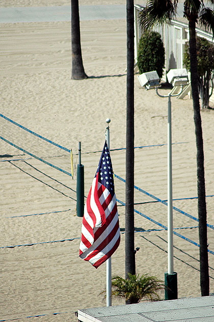 The Santa Monica beach - late morning - looking down from Palisades Park on Ocean Avenue, across Pacific Coast Highway, to the sand and beyond