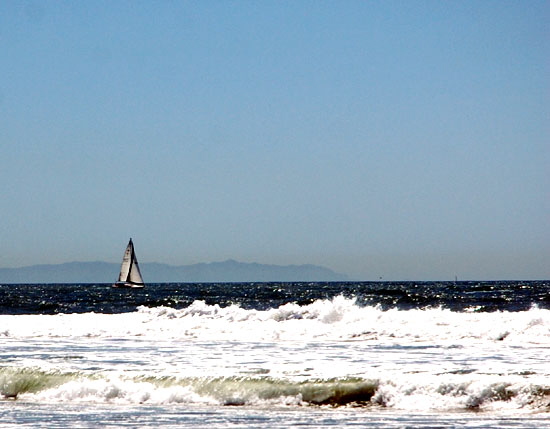 Sailboat off Dockweiler Beach, Los Angeles