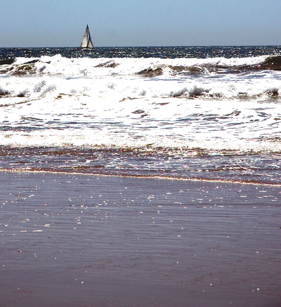 Sailboat off Dockweiler Beach, Los Angeles