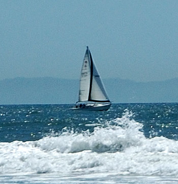 Sailboat off Dockweiler Beach, Los Angeles