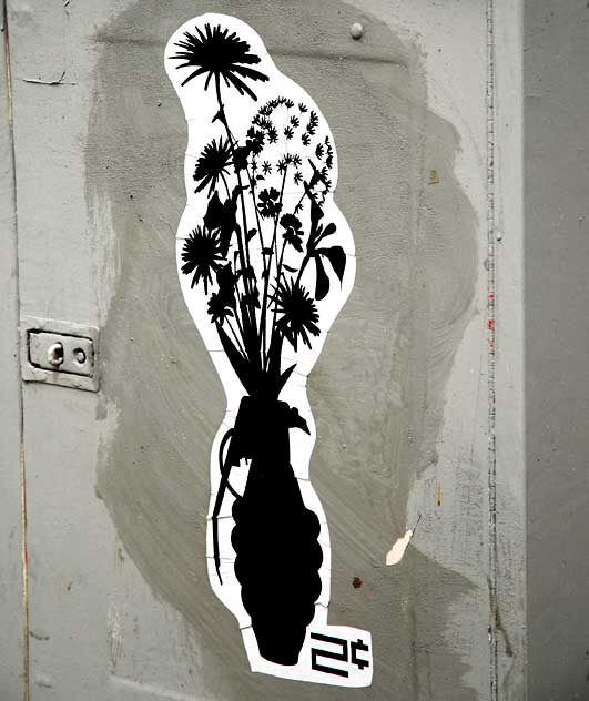 Sticker, grenade and dried flowers (2-Cents), Melrose Avenue