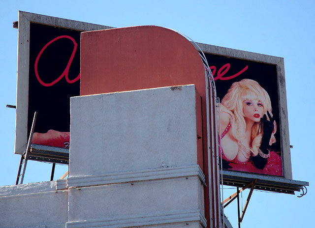 Angelyne billboard above Hollywood Boulevard 