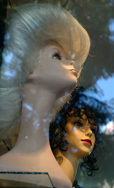 Wigs in shop window, Hollywood Boulevard 