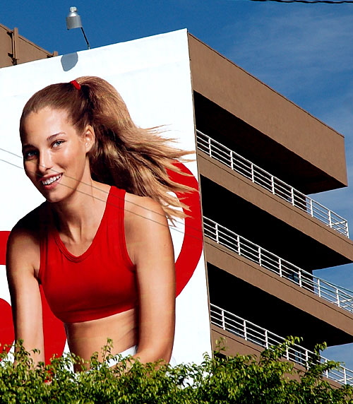 Target stores "tennis" advertisement, west wall of Sunset Towers, on the Sunset Strip, West Hollywood 